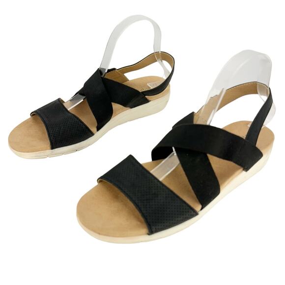 Life Stride Shoes - LifeStride Velocity 2.0 Black Slingback Elastic Strap Faux Leather Sandals Sz 10